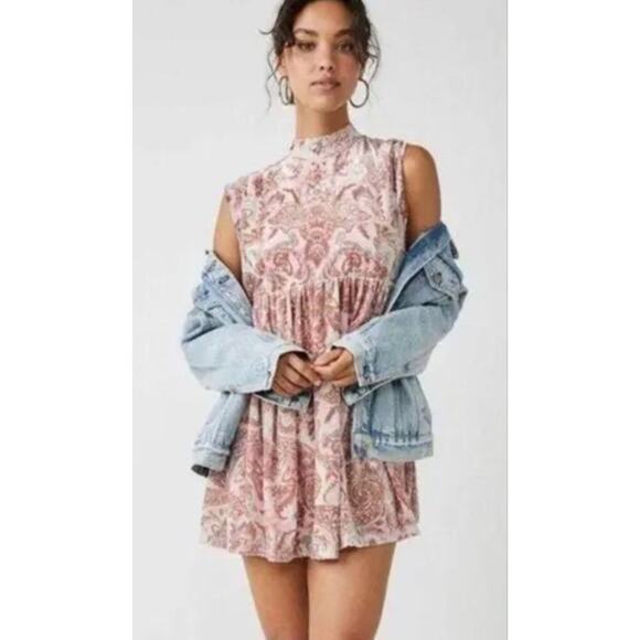 Free People All the Time Velvet Mini Dress Petal Combo XS Rose Country Boho New - Picture 10 of 10